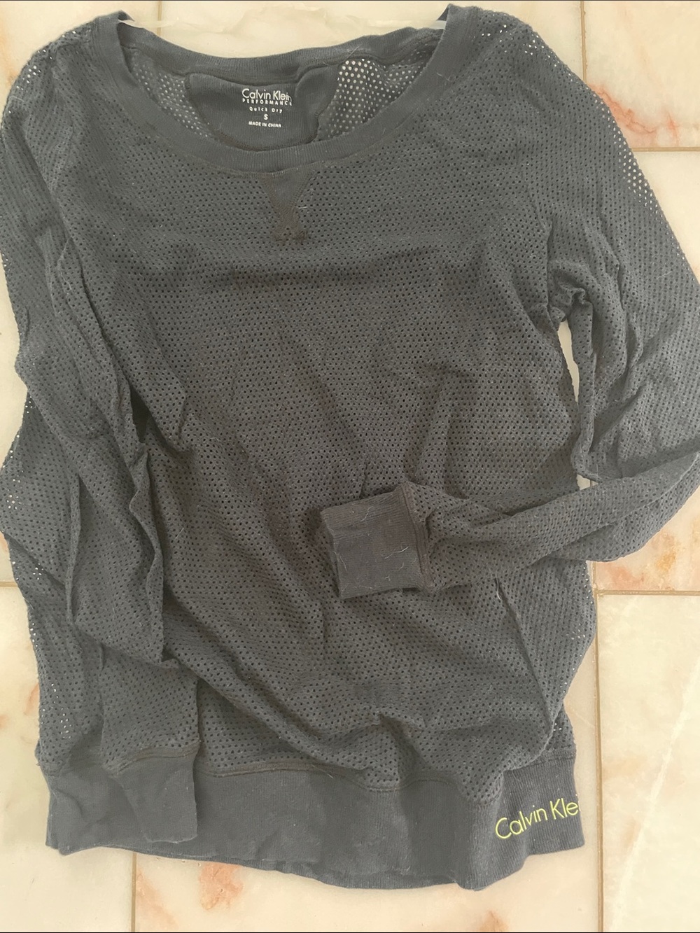 Calvin Klein Charcoal Gray Mesh Long-Sleeve Pullover